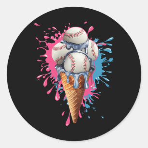 Toddler Kids Ice Cream Baseball Watercolor Sports  Classic Round Sticker