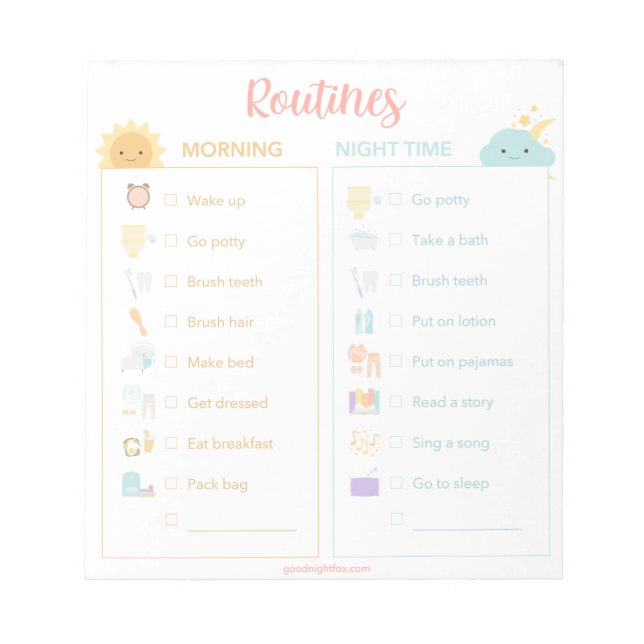 Toddler Routines Checklist Notepad (Front)
