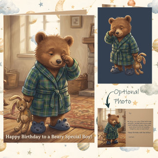Toddler Teddy Baby Bear Cub Boy 1st Birthday Card