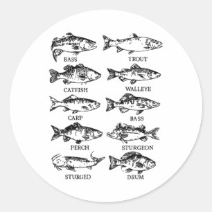 Toddler Types Freshwater Fish Funny Fisherman Men Classic Round Sticker