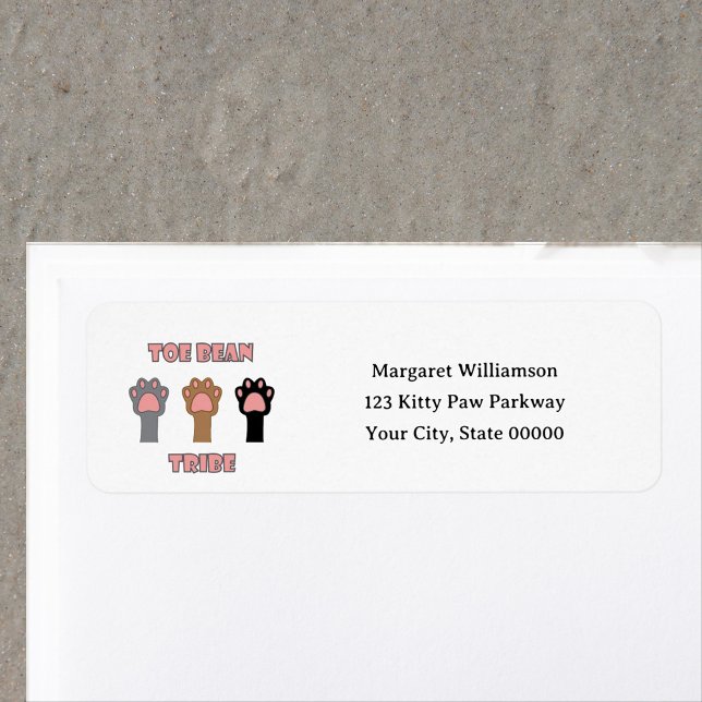 Toe Bean Tribe Cat Paws Personalize Return Address (A return address label with three cat paws and the words toe bean tribe.)