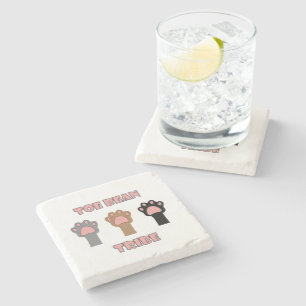 Toe Bean Tribe Cute Cat Paws Pink Letters Stone Coaster