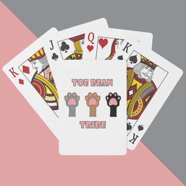 Toe Bean Tribe Cute Cat Paws Playing Cards (A deck of cards that has three cat paws and says toe bean tribe.)