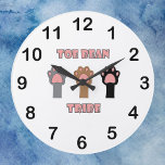 Toe Bean Tribe Gray Black Brown Cat Paws Large Clock<br><div class="desc">Do you love cats? Are you a proud member of the toe bean tribe? Show your toe bean tribe pride with this cute clock. This clock features three cat paws done in gray, brown and black with the words toe bean tribe in pink and gray. It also has black numbers....</div>