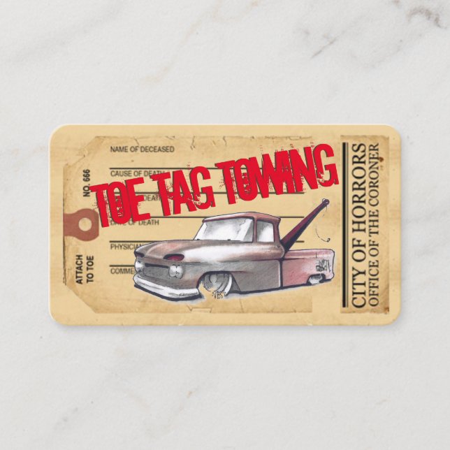 Toe Tag Towing drawing Auto business card (Front)