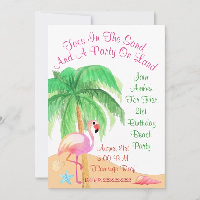 Toes In The Sand Flamingo Party Invitation (Front)