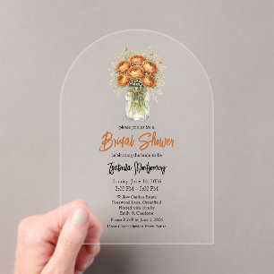 Toffee Palette Ranunculus Mason Jar Bridal Shower Acrylic Invitations