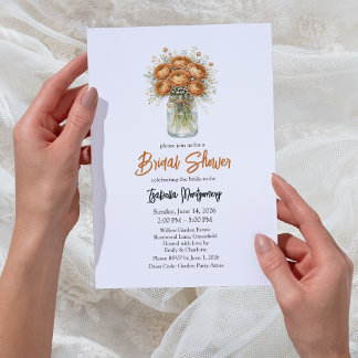 Toffee Palette Ranunculus Mason Jar Bridal Shower Invitation