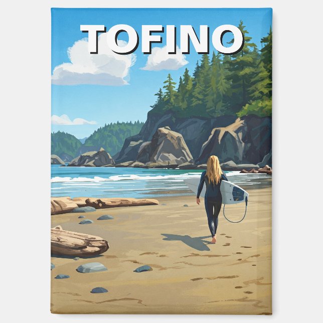 Tofino Canada Surfer on Beach Travel Magnet (Front)