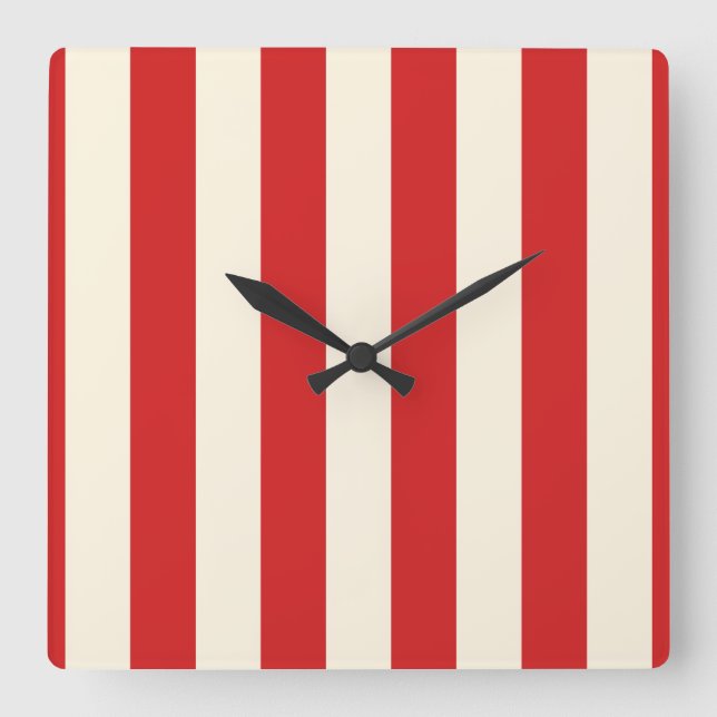 Tofu Cream Postbox Red Stripes Square Wall Clock (Front)