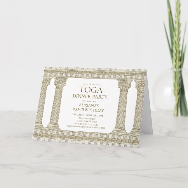 Toga Birthday Dinner Party with elegant Columns Invitation (Front)