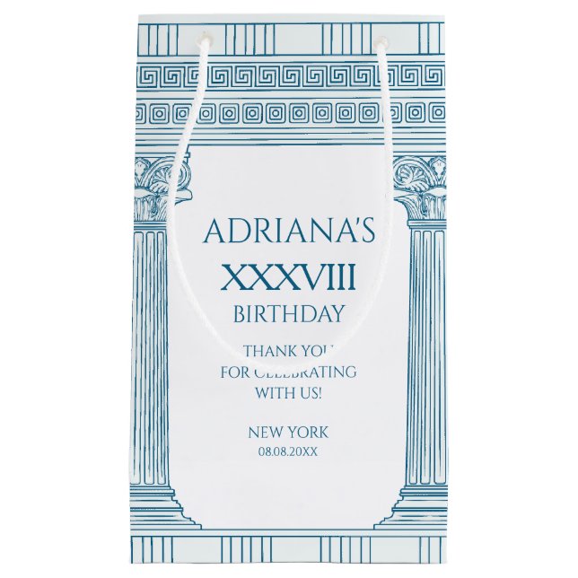 Toga party with Greek meander pattern and columns  Small Gift Bag (Front)
