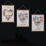 Together Family Name Heart Shaped 87 Photo Collage Hanging Tapestry<br><div class="desc">Custom photo display on large wall hanging, further personalized with your family names and custom text, such as "together we make a family". The photo template displays your pictures in a heart shaped photo collages which hold 29 images each, for a total of 87. Your photos are displayed in a...</div>