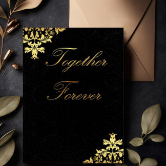 Together Forever Black and Gold Wedding Invitation
