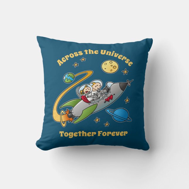 Together Forever Cosmic Love Journey Funny Cartoon Throw Pillow (Front)