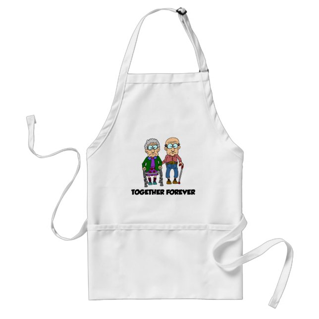 Together Forever Old Couple Cartoon Funny Apron (Front)