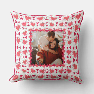 Together Forever pink heart Custom Photo Valentine Throw Pillow