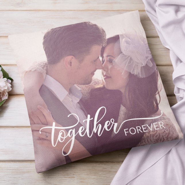 Together Forever Typography Custom Photo Valentine Throw Pillow (Creator Uploaded)