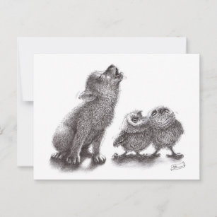 Together Howling - Wolf meets Owls Postcard