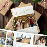 Together multi photo year in review Tri-Fold holiday card<br><div class="desc">Simple minimalist style Merry and Grateful together faux gold chic handwritten typography script family year in review 8 photo collage gallery clean white holiday card with your custom personalized text.</div>