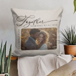 Together Quote Couples Photo Neutral Cream Throw Pillow<br><div class="desc">Personalized pillow with couple's photo and names (or other custom text). The love quote reads "Together is our favourite place to be" with elegant handwritten calligraphy. The photo template displays your picture in horizontal format and is perfect for a wedding photo or romantic couple photo with a cozy loving vibe....</div>