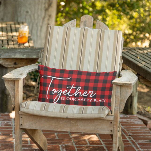 Together Red Black Buffalo Lumberjack Pattern Lumbar Pillow (Chair)