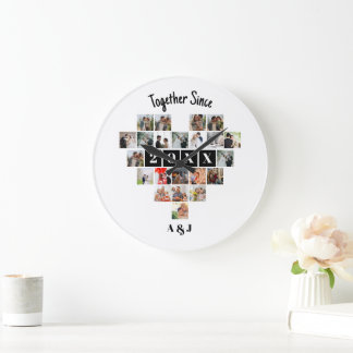 Together Since Year 22 Heart Photo Collage Couple Large Clock