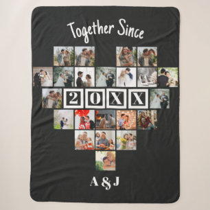 Together Since Year 22 Heart Photo Collage Couple Sherpa Blanket
