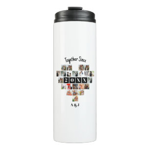 Together Since Year 22 Heart Photo Collage Couple Thermal Tumbler