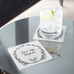 Together they built a life they loved Mr and Mrs Glass Coaster<br><div class="desc">Mr and Mrs Coasters - sweet gift for married couples,  newlyweds and housewarming gifts. The quote,  leaf and and love heart form a wreath type frame around the couple's married name and you can also add their est. year. The quote reads "together they built a life they loved".</div>