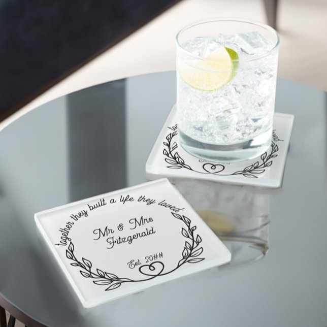 Together they built a life they loved Mr and Mrs Glass Coaster (Mr and Mrs glass coasters from Newlywed Christmas Gift Ideas collection by Darling & May)