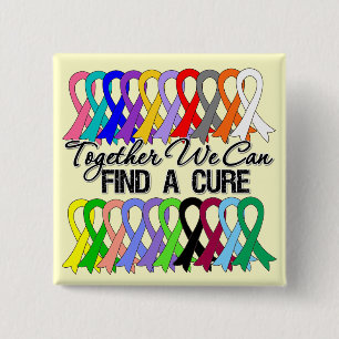Together We Can Find a Cure Cancer Ribbons 2 Inch Square Button