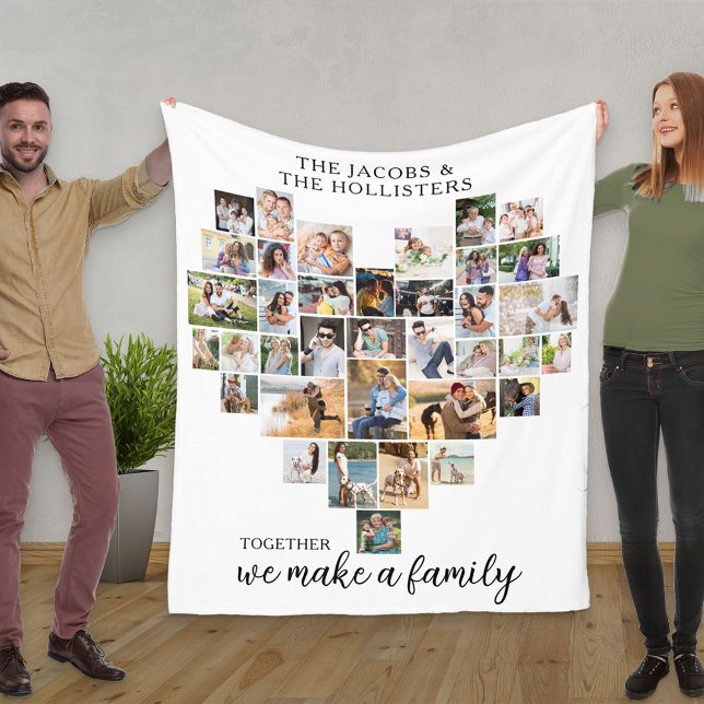 Together we make a Family 36 Photo Collage Heart Fleece Blanket (Creator Uploaded)