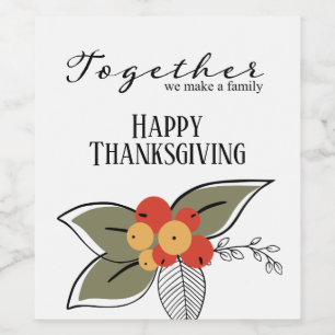 Together We Make a Family, Modern Berry  & Leaves Wine Label