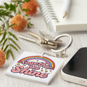 Together We Shine – Rainbow Retro Pride Quote Keychain
