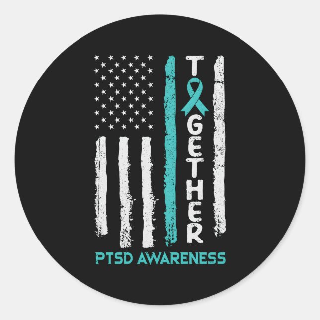 Together With Teal Ribbon Ptsd Awareness Classic Round Sticker (Front)
