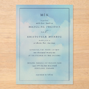 Together with their families Sky Blue Clouds Acrylic Invitations