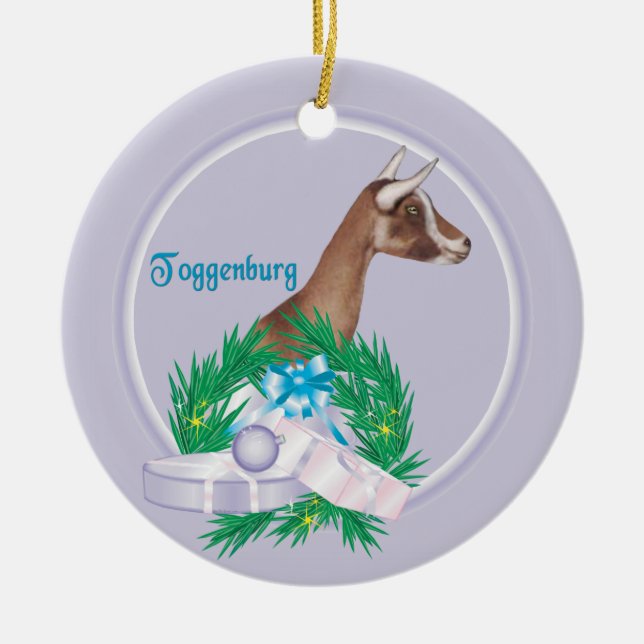Toggenburg Goat Personalized Holiday Ornament (Front)