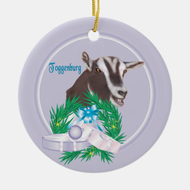 Toggenburg Goat Personalized Holiday Ornament (Front)