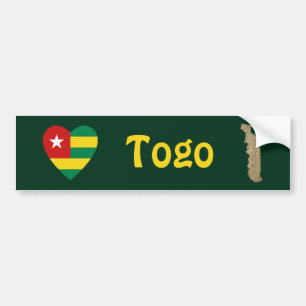Togo Flag Heart + Map Bumper Sticker