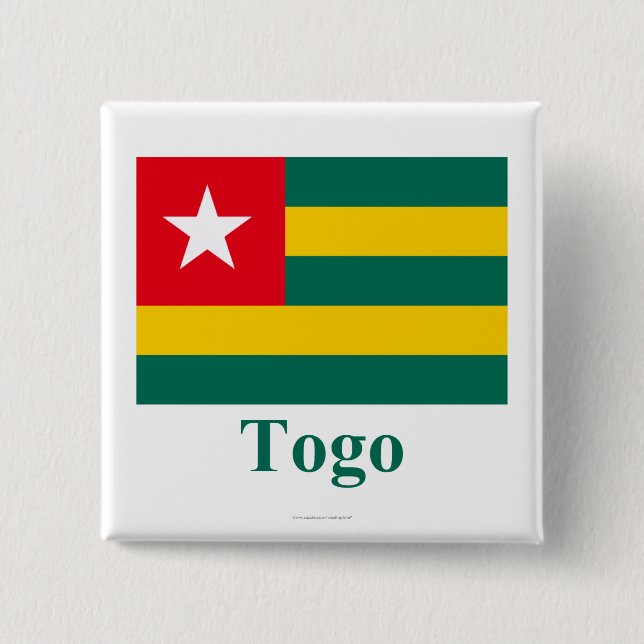 Togo Flag with Name 2 Inch Square Button (Front)