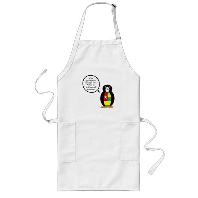 Togolese Flag Talking Ms. Penguin Personalized  Long Apron (Front)