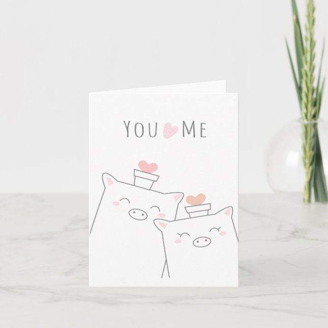 Toi et moi adorons le cochon rose Coeur Carte de v (Devant)