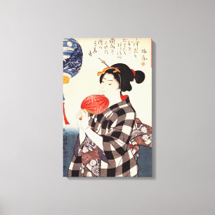 Toile 団 扇 を つ 女, 国 Femme avec un ventilateur rond, Kuni