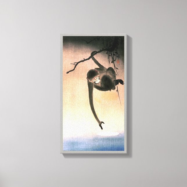 Toile 猿, 小 原 古 邨 singe atteignant la Lune, Ohara Koson (Recto)