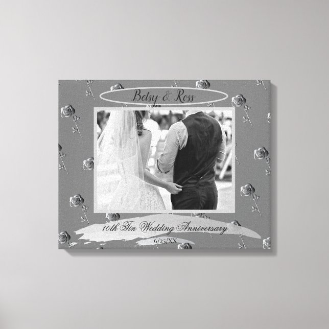 Toile "10e anniversaire du Mariage" Roses de couleur Tin (Recto)