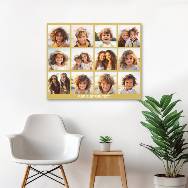 Toile 12 Collage photo avec Arrière - plan or (Personalized wall art with 12 photos)