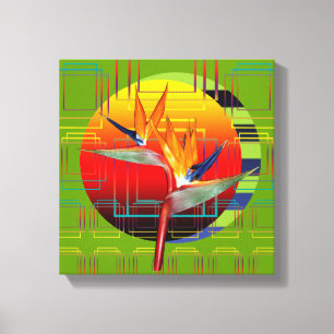 Toile 12 x 12 Oiseau du Paradis Coucher de soleil 