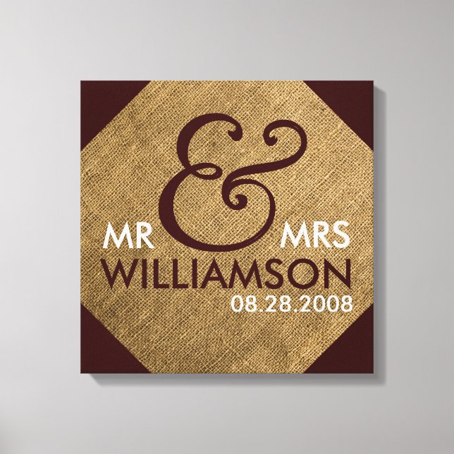 Toile 16x16 Burlap Wrapped Canvas Mariage Date Art (Recto)