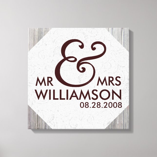 Toile 16x16 Pays Bois Enveloppé Mariage Date Art (Recto)